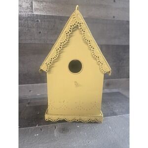 Yellow Metal Bird House Decor 9"H
